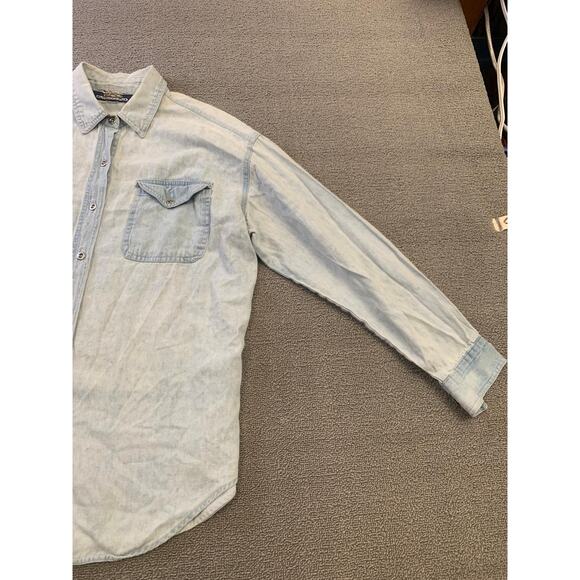 PCC Men's Vintage Denim Shirt Light Wash Button Down Long Sleeve - Picture 14 of 16